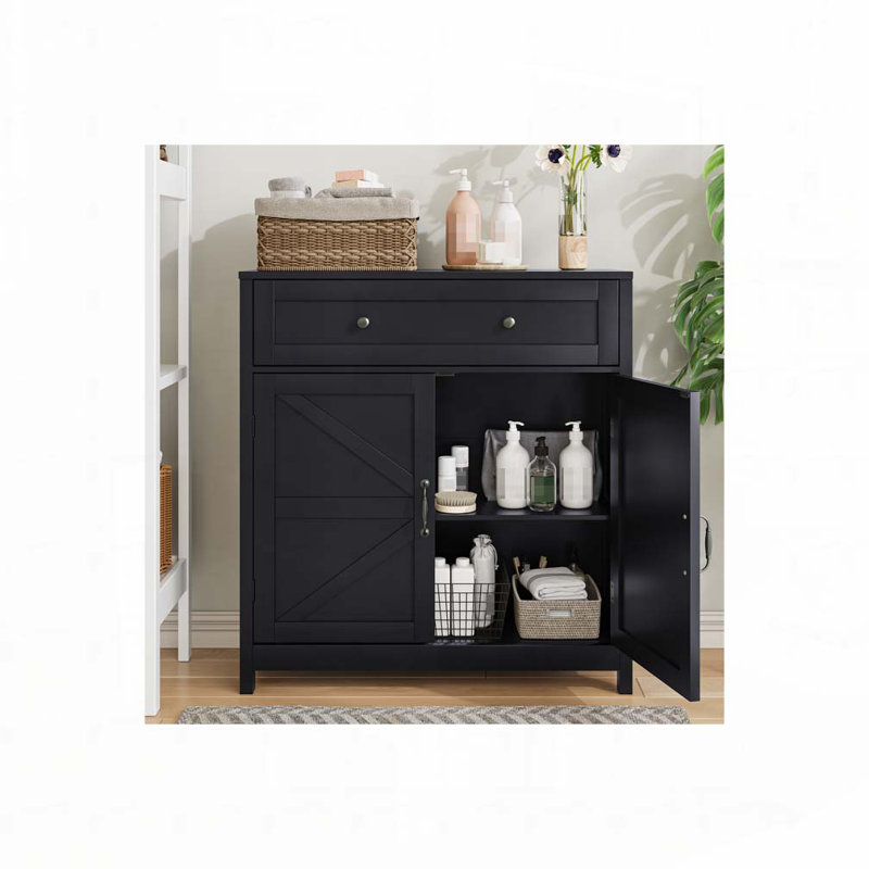 Armoire de rangement Farmhouse avec tiroir et tablette réglable, Noir