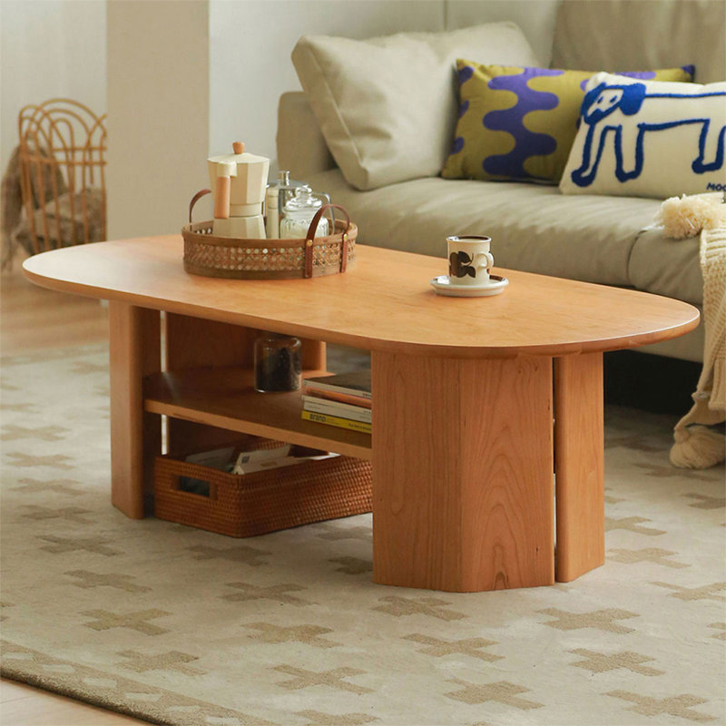 Cherry Solid Wood Oval Coffee Table, 15.75" H x 51.18" L x 23.62" W, Cherry