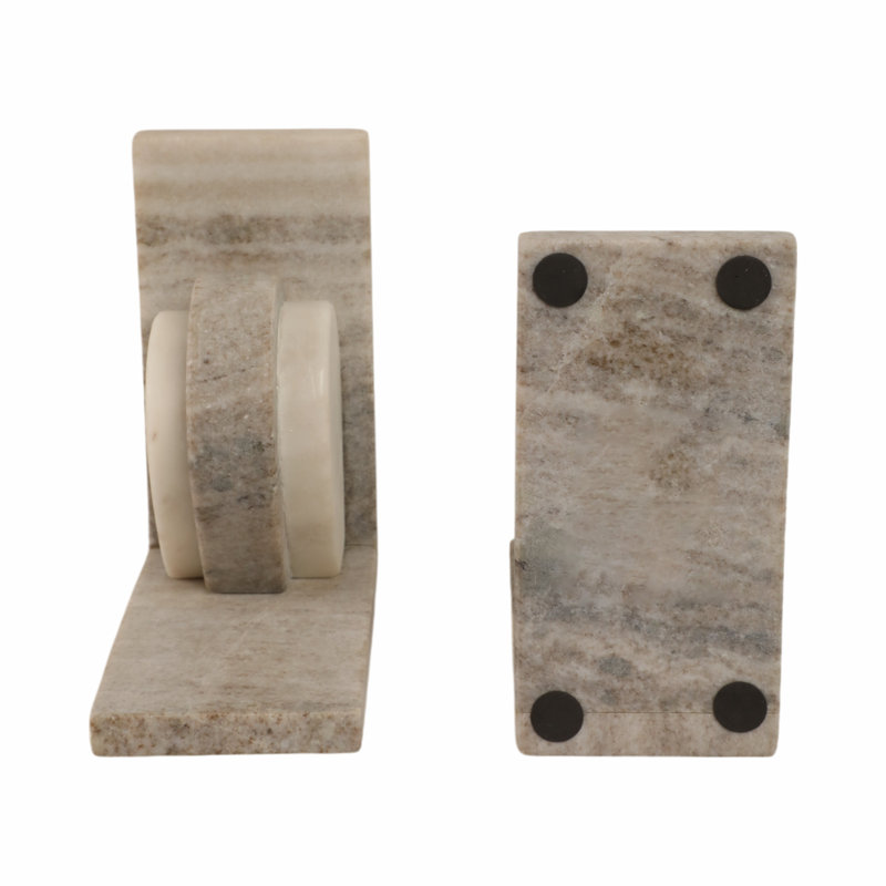 Eared Onyx & White Marble Bookends, Beige