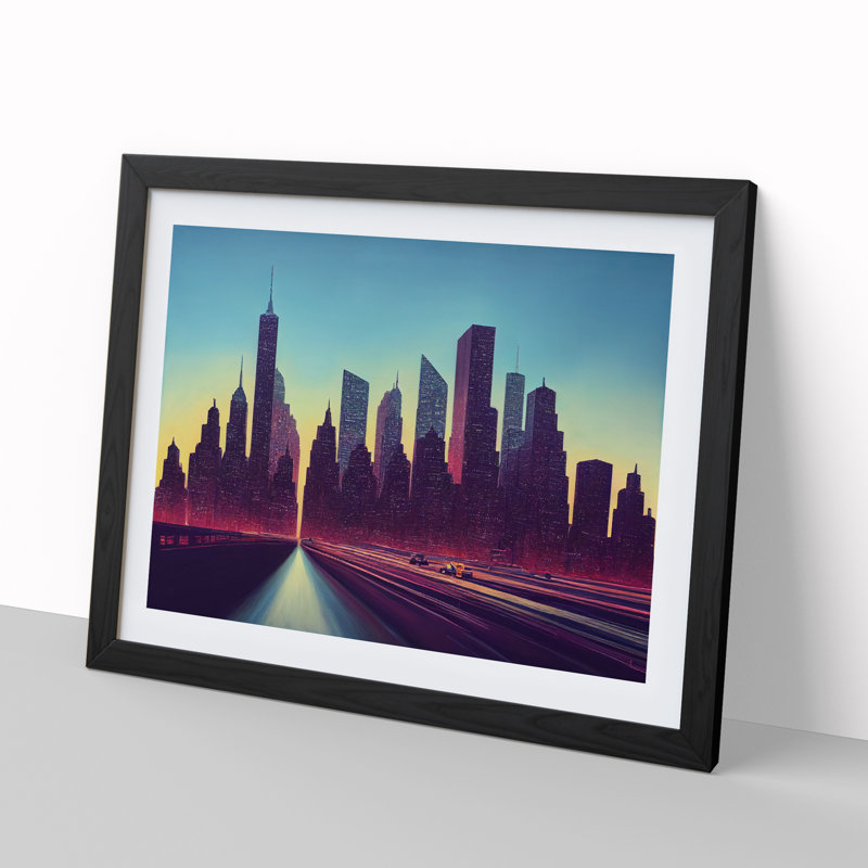 Cyberpunk New York Skyline Vol.2 - Framed Print, Black, 25cm H x 34cm W x 2cm D