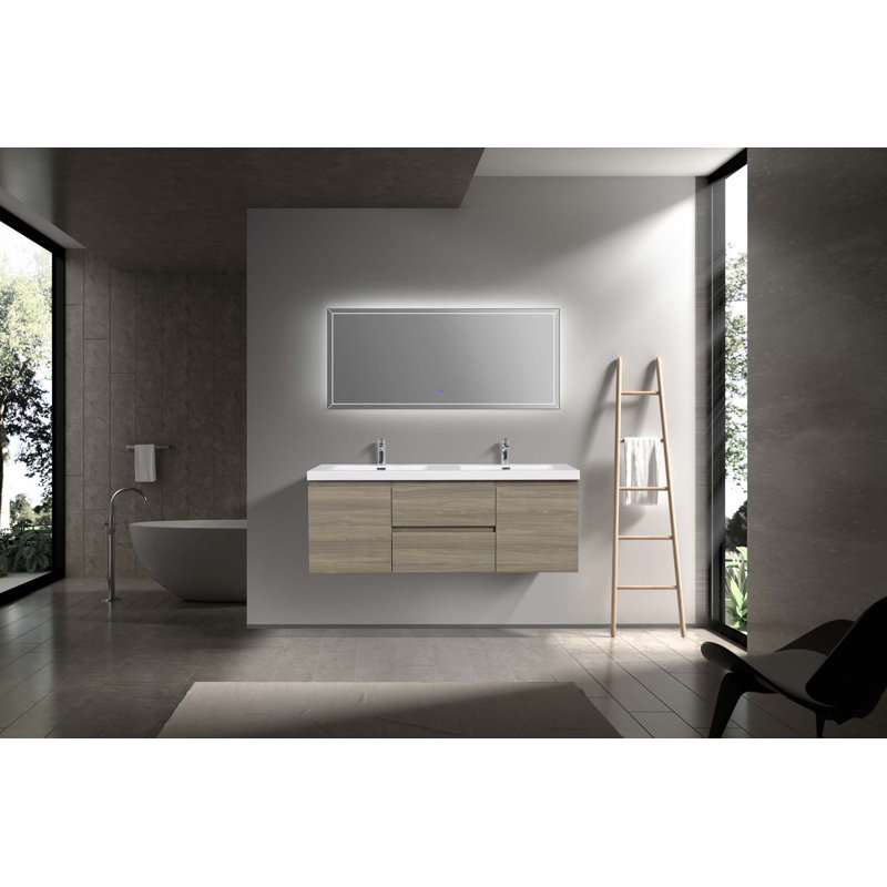 Meuble-lavabo flottant 60 po avec lavabo, Gris cendre