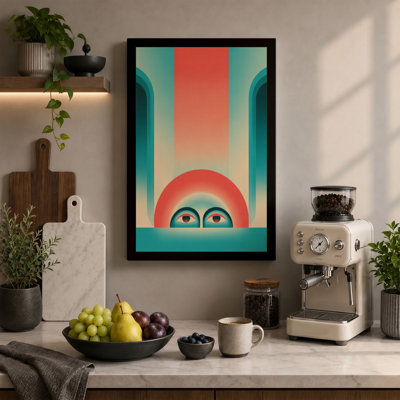Geometric Head in Coral Art Deco - Wrapped Canvas