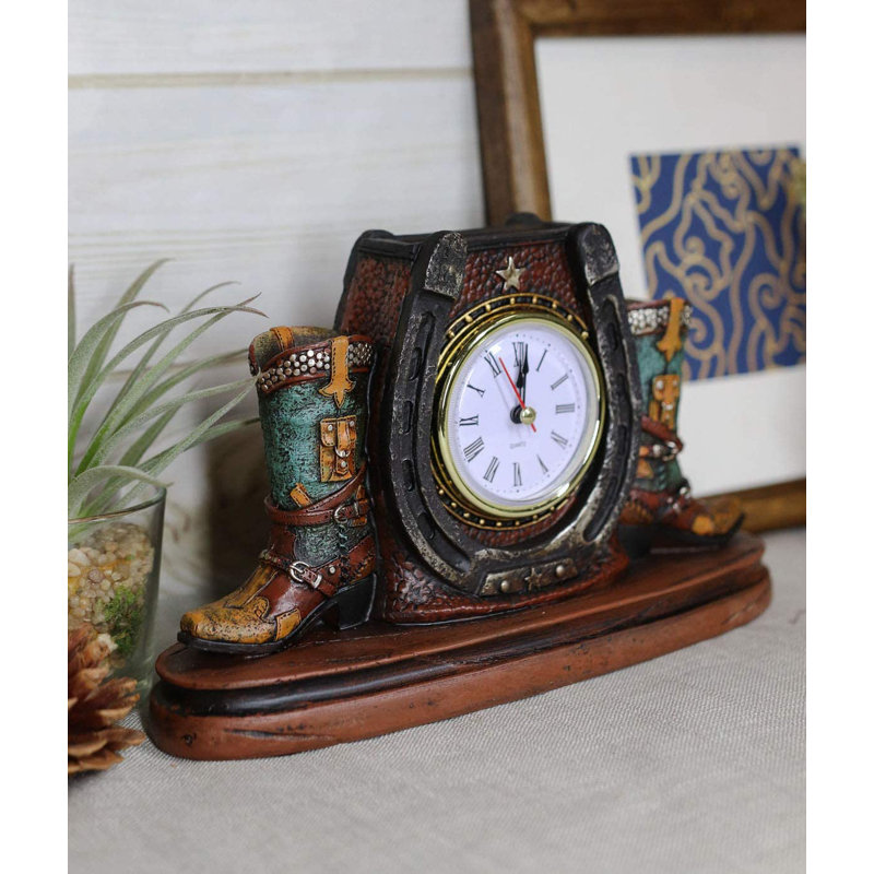 Horloge de table de bureau Tisman Foundry Select Country Western Star Lucky Horseshoe