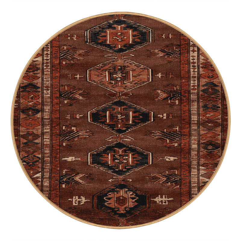 Tapis brun turc lavable à la machine, Rond 7 pi