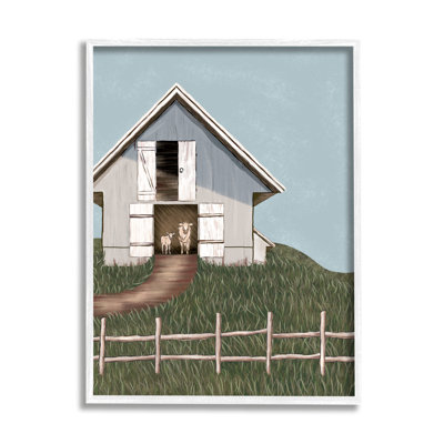 «Sheep In Barn Farm Farm» encadré sur bois par JJ Design House LLC, impression