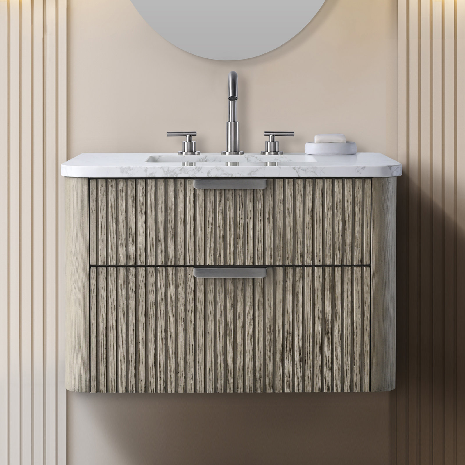 Liljan 30" Oak Single Bathroom Vanity, Vintage Gray/Brushed Nickel