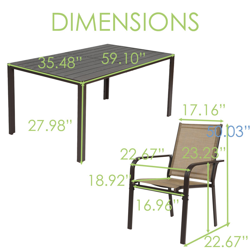 Fatushe Patio Dining Set Steel Rectangle Table with 6 Stationary Chairs, Brown/Beige
