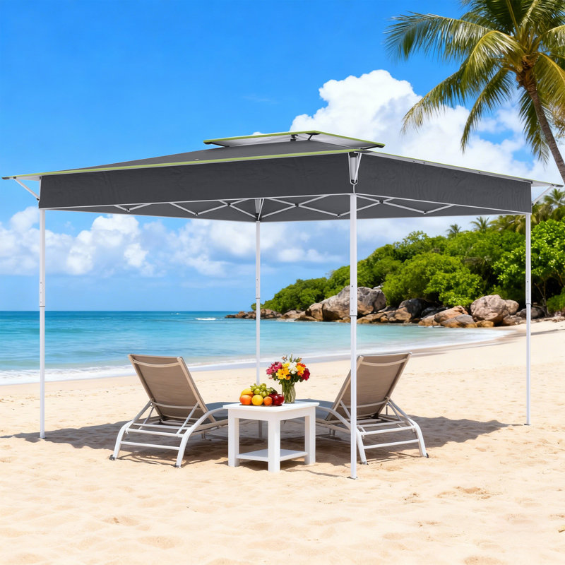 11x11 Pop Up Canopy Tent With Center Lock, Outdoor Canopy Upf 50+, Easy Up Canopy For Patio, Parties & Camping, Includes Rolling Bag, Gray With Green Trim