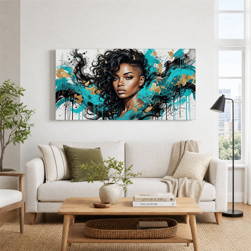 Art mural sur toile abstraite noire, 32“W x 16”H