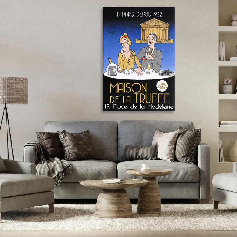 Art mural rétro sur truffes et champagne, design par Jean-Pierre Got, H 45 po x l 30 po
