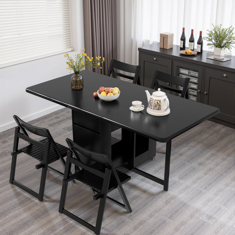 6 -Person Rubberwood Solid Wood Dining Set, 150cm Table & 6 Chairs, Black