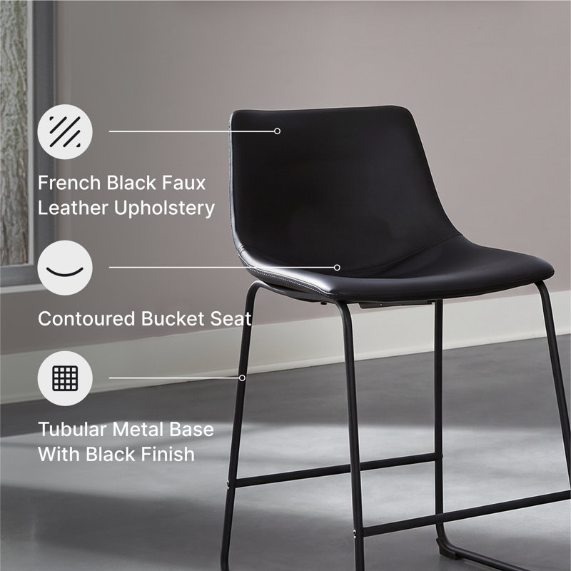 Ashtin Upholstered Counter Stool with Metal Frame, Black, Counter Stool (23.75” Seat Height)