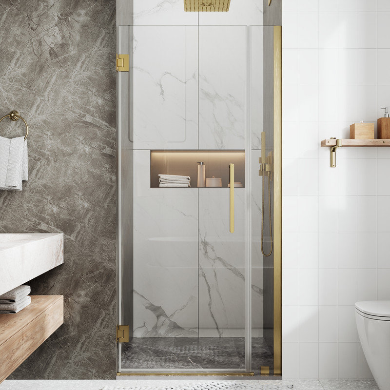 Porte de douche à charnière pivotante sans cadre 35-36 "x 74" noir mat, facile à nettoyer, Doré