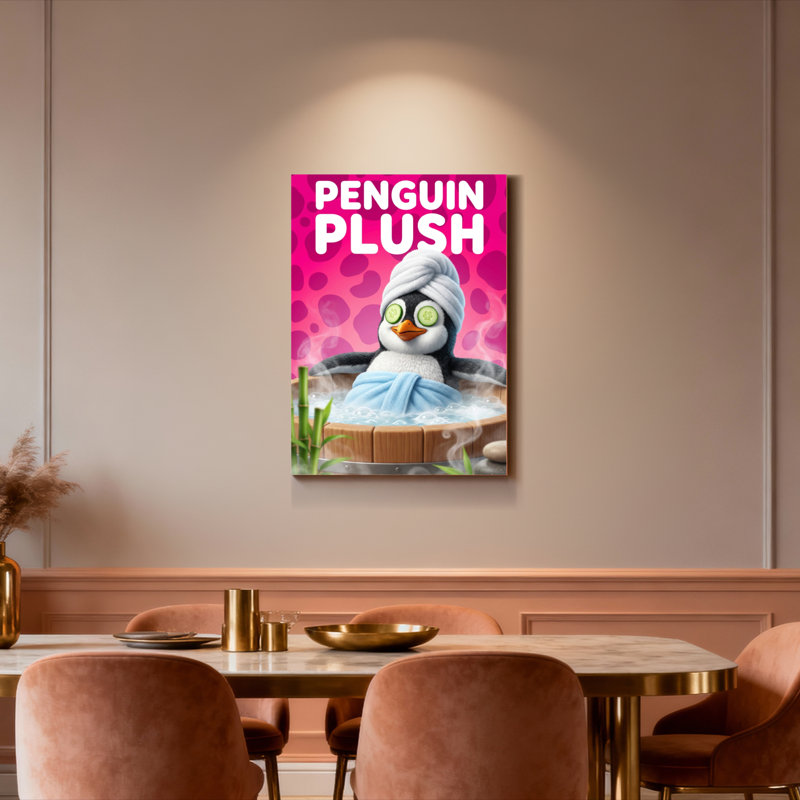 Ensemble de 1 tableau sur toile thématique spa avec peluche pingouin, H 36 po x l 24 po