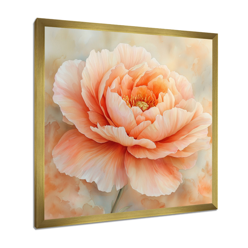 Art floral sur toile Pony Peach, Reproduction encadrée d'une seule photo, H 30 po x l 30 po, Doré