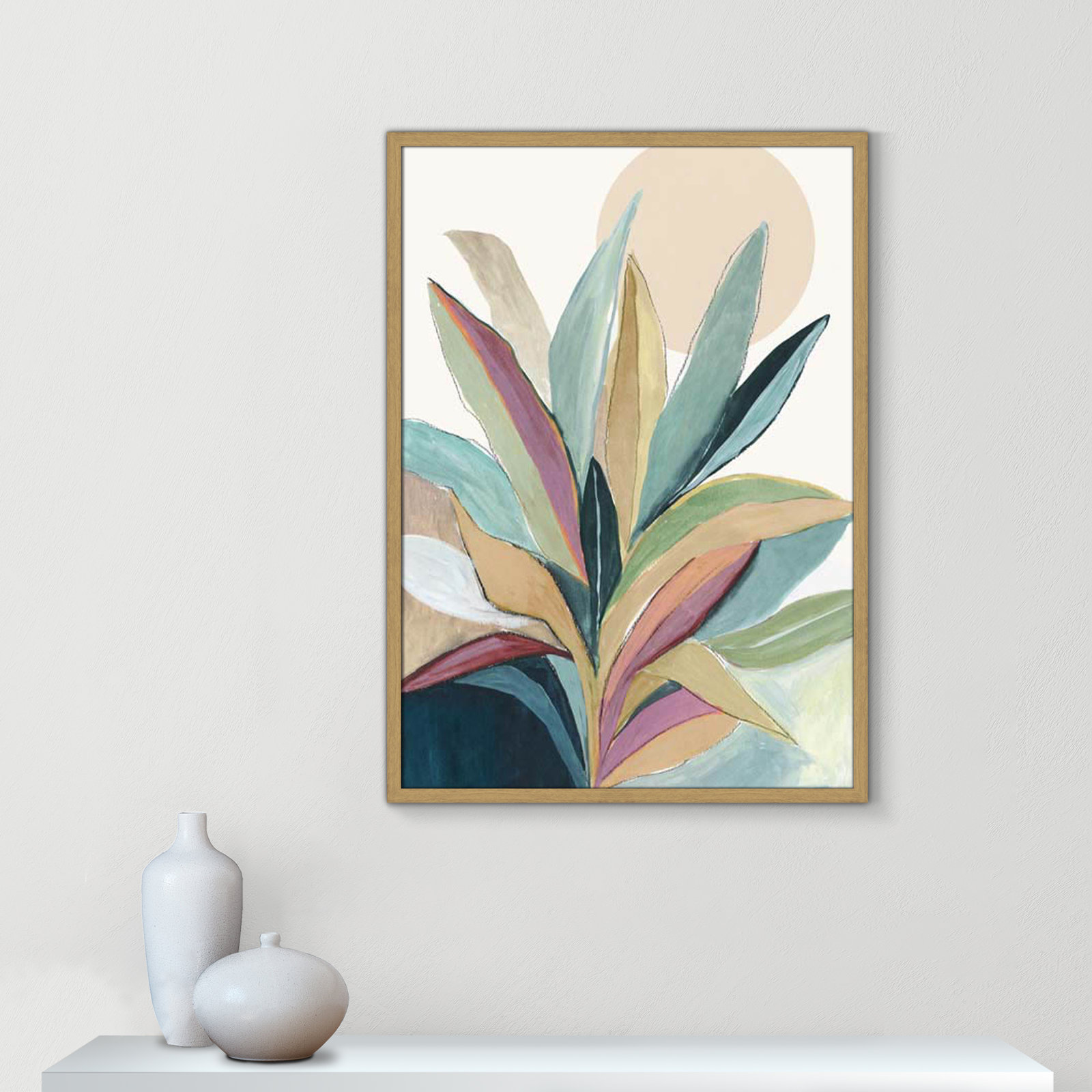 Sunny Bright Leaves I by Asia Jensen, Natural Slim Unmatted Picture Framed, 35.5" H x 25.5" W x 0.75" D