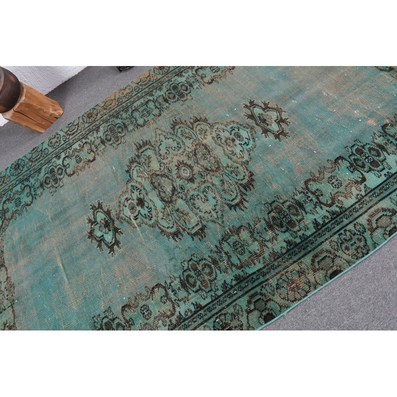 Grand tapis turc Oushak rétro vert - idéal pour les salons et les espaces de vie spacieux brun / vert