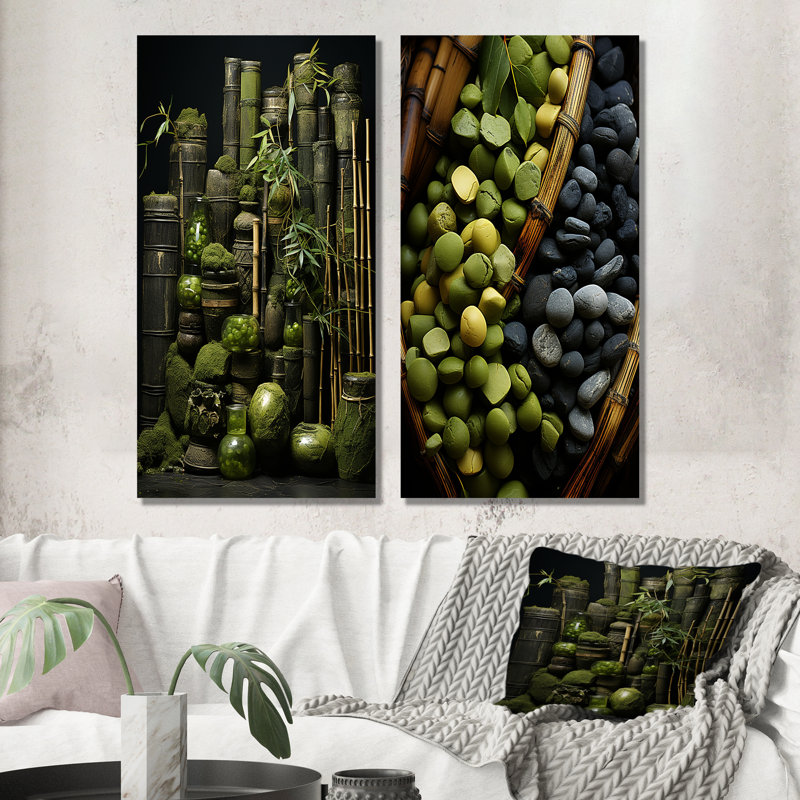 Tranquil Greenery Bamboo Oasis I - Ensemble de 2 impressions sur toile de bambou, H 28 po x l 25 po, Toile tendue