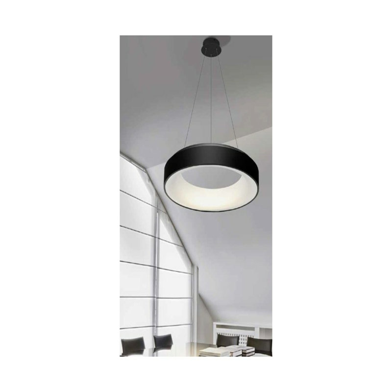 Sovana 1 - Light LED Drum Pendant, Black, 10cm H x 55cm W x 55cm D