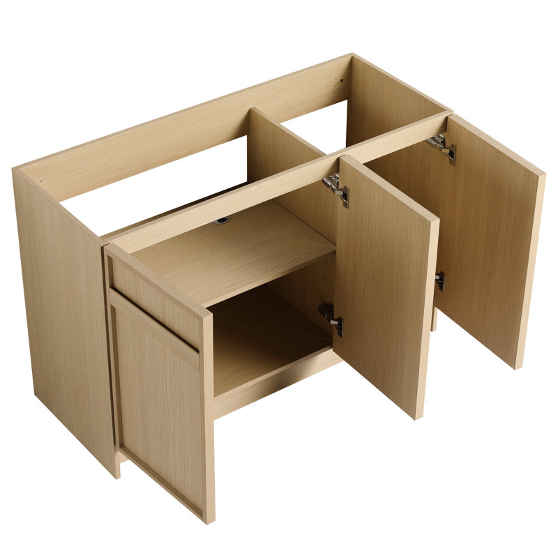 Meuble-lavabo de 48 po avec fonction - Contreplaqué, armoire élégante autoportante à 3 portes à fermeture en douceur, contreplaqué