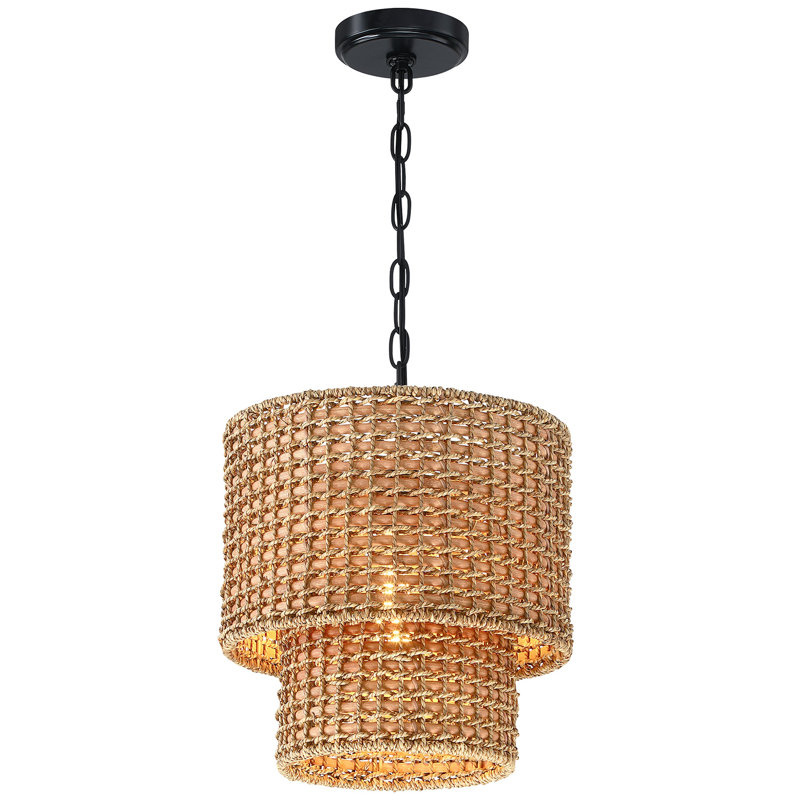 Luminaire suspendu en rotin tissé à 1 lumière