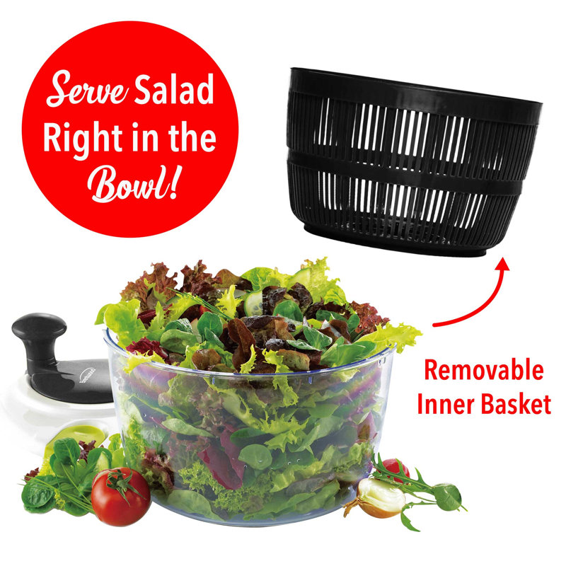 Brentwood 5 Quart Salad Spinner in Black with Serving Bowl