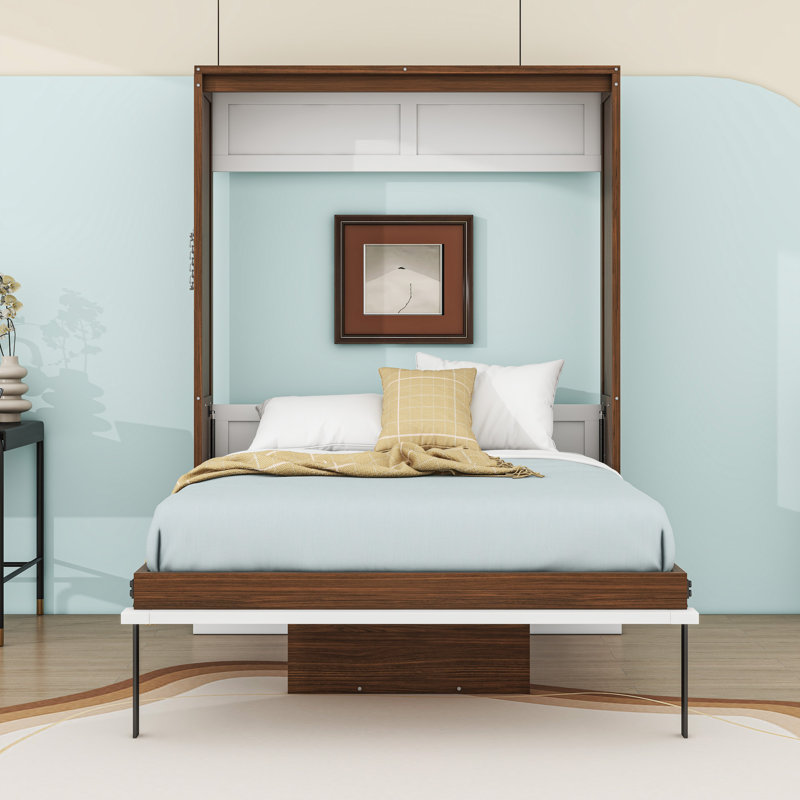 Lit escamotable en bois avec bureau, Noyer blanc