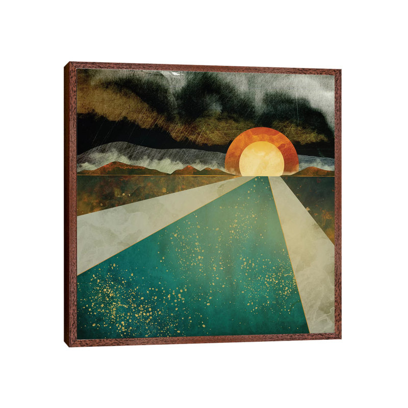 Retro Sunset - Print on Canvas, 66.04 cm H x 66.04 cm W, Classic Brown Wood Framed