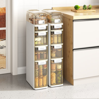 37.7'' H Kitchen Storage Cabinet 4-Drawers Multipurpose Pantry Cabinet With Wheels(Set Of 2)
