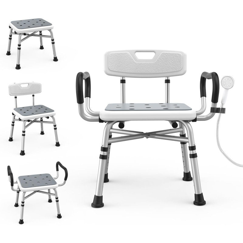 Heavy Duty Shower Chair for Inside Shower and Tub with Reinforced X-Bar, Padded Arms and Backrest, White