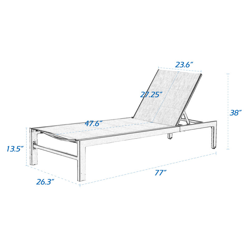 Gerber 77.5" Long Reclining Chaise Lounge Set, White/Beige