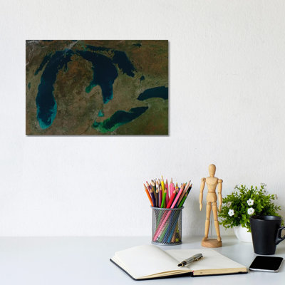 Satellite View of the Great Lakes, USA II 1 Piece Wrapped Canvas Wall Art