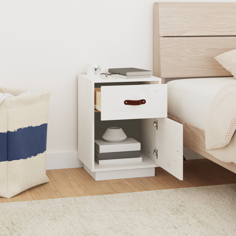 40cm W Solid Wood Bedside Table, White