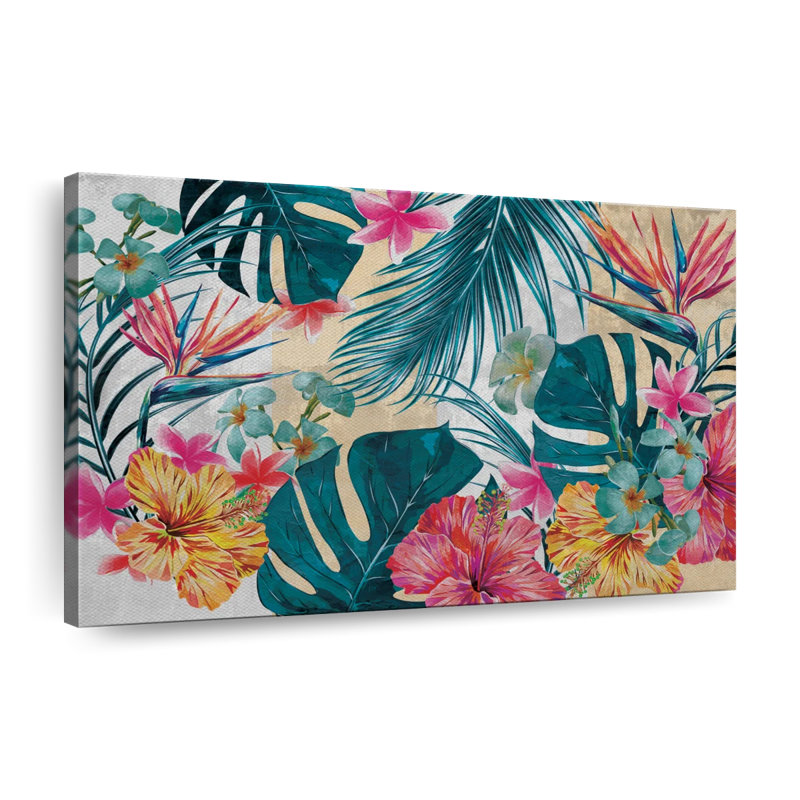 Motif floral tropical sur toile, H 30 po x l 45 po x P 1,25 po