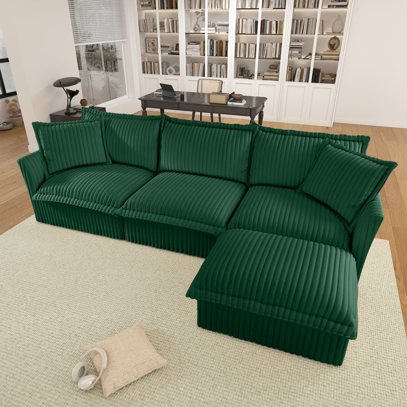 Modern Comfortable Living Room Large Sofa, Green Corduroy