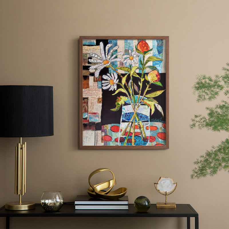 Papier mâché arrangement I, reproduction encadrée - bois massif, H 11 po x l 9 po, Cadre noyer