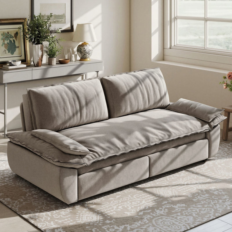 Grand canapé-lit convertible 3-en-1 73 po, causeuse en velours multifonctionnelle, gris, 73", Velours, Gris