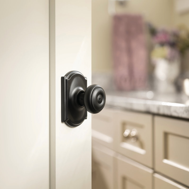 Georgian Privacy Knob with Camelot Trim, Matte Black