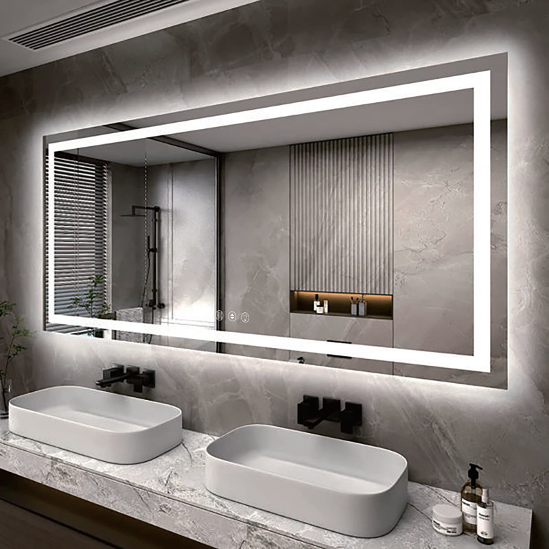 Miroir de salle de bain 72 po x 36 po à DEL avec éclairage à intensité variable et antibuée avec 3 modes de couleurs, fixation horizontale / verticale étanche IP44
