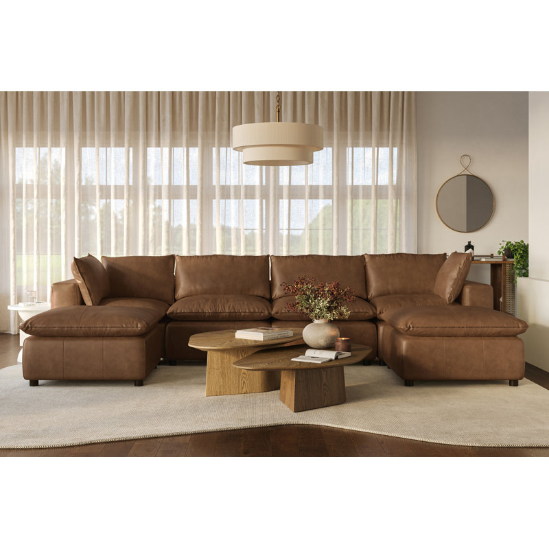 Hadleigh Brown Leather Modular U- Chaise Sectional