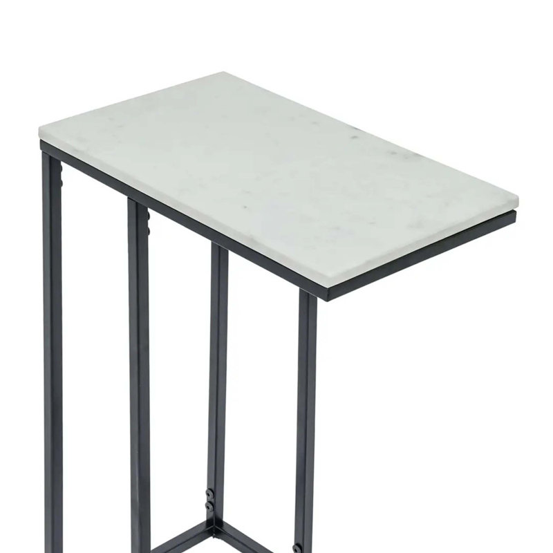 Table de canapé contemporaine en forme de C avec plateau en marbre de qualité supérieure