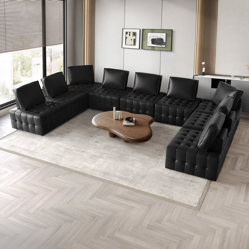 Ensemble de chaises modulaires en similicuir 9 pièces 9 pièces, Noir
