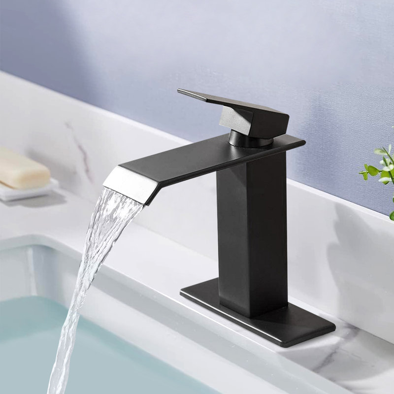 Robinet pour salle de bain à poignée simple avec bonde escamotable, Noir mat
