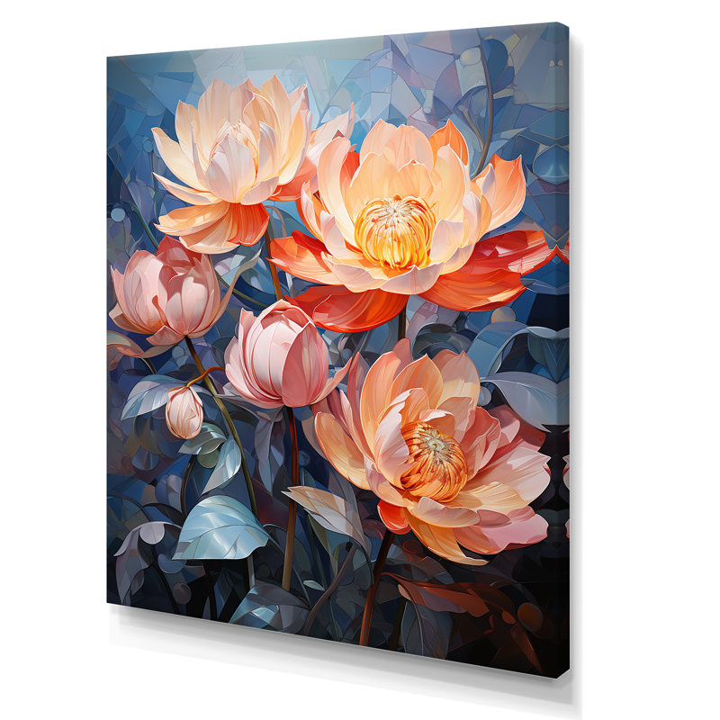 Lotus cubiste harmonie sur toile, Toile tendue, H 32 po x l 16 po x P 1 po