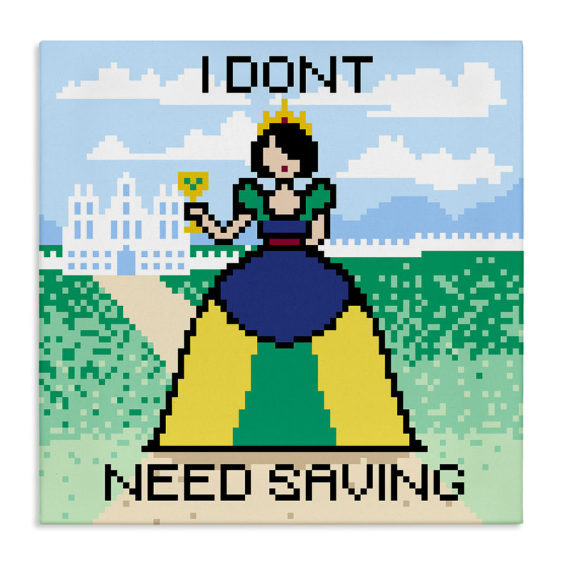 «Don't Need Saving Pixel Princess», art mural sur toile par Grace Popp, H 36 po x l 36 po