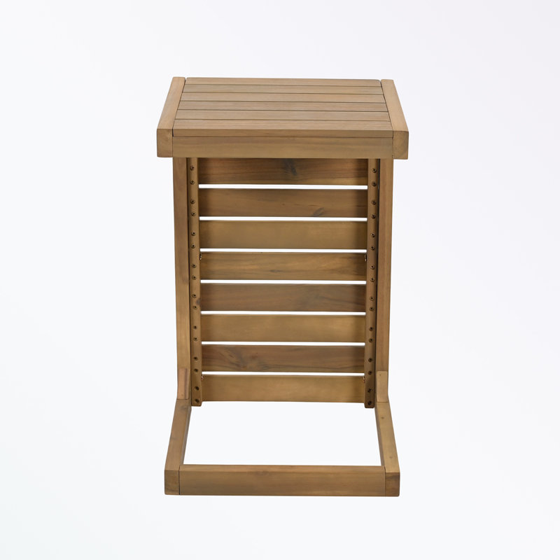 wooden frame C-shape Patio table with sturdy bese, Brown