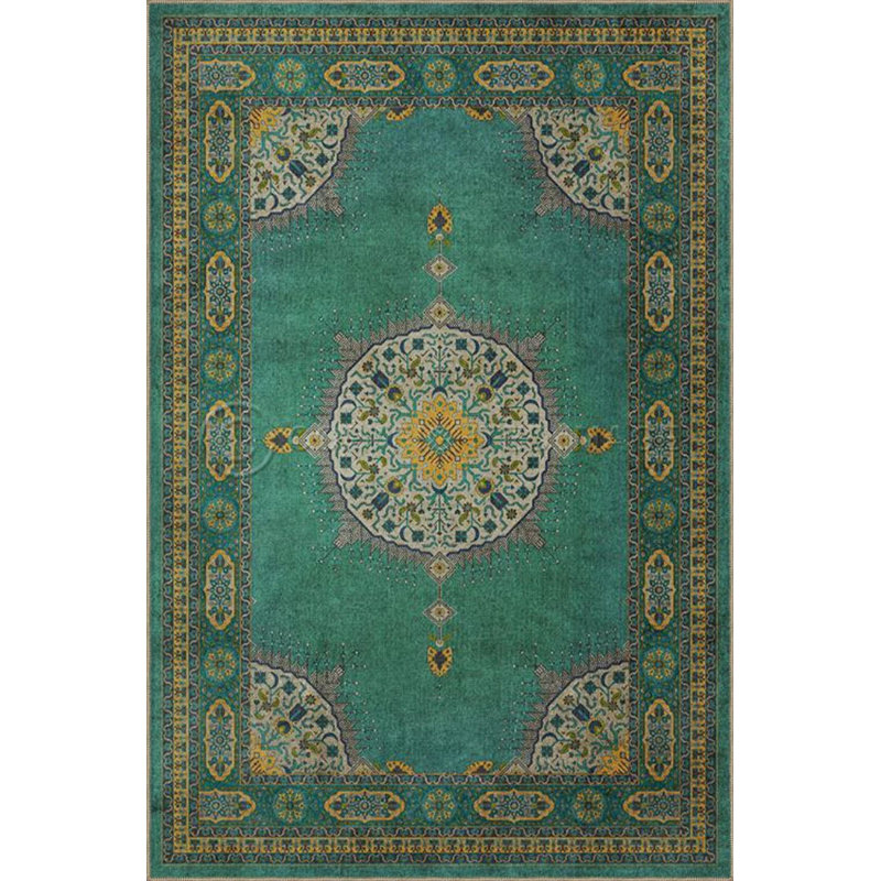 Green Framed Traditional Woven Base Washable Carpet, Runner 2'6" x 6'7"