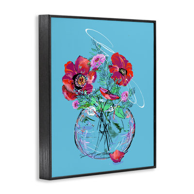 Coquelicots vifs dans un vase transparent, estampe numérique, design par Susan Lugar