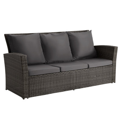 Garrigus Outdoor Wicker Patio Sofa Sofa with Cushions by Wildon Home