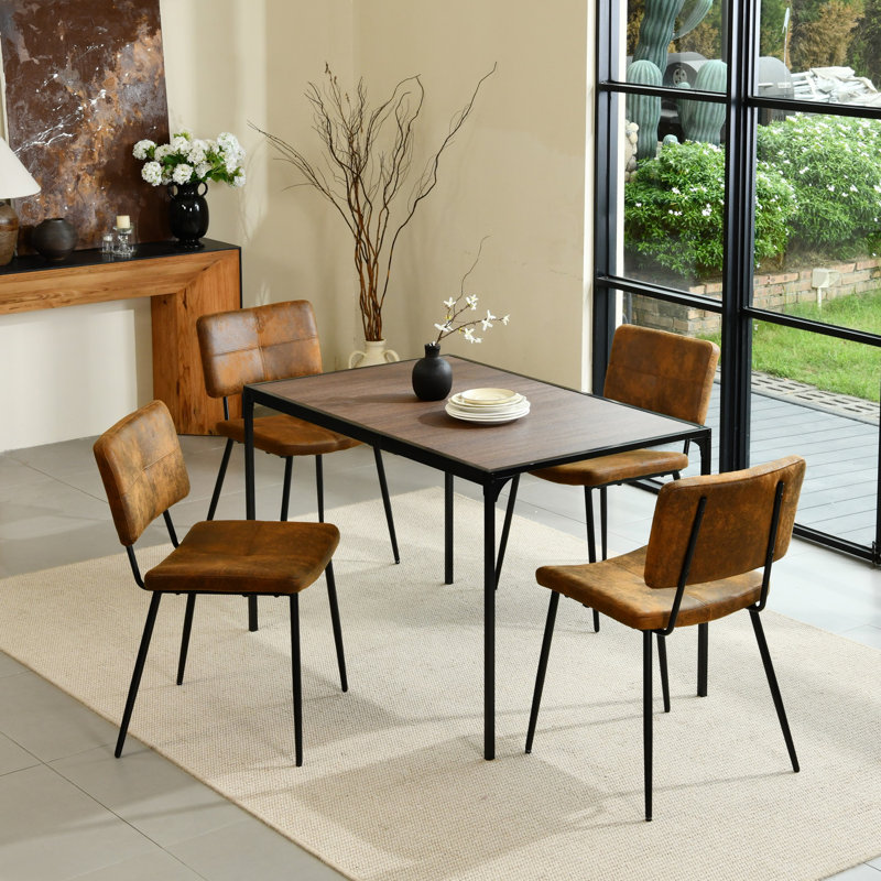 Hararat Modern 5-Piece Dining Set Rectangular Table Upholstered Chairs Industrial Style for Small Spaces Dining Room